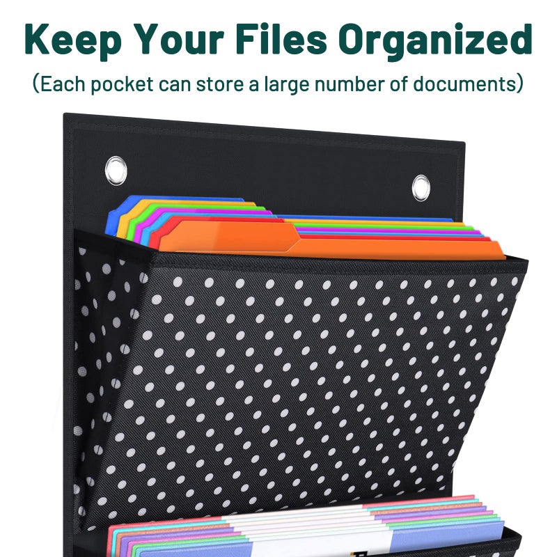 AKAYOK Storage Pocket Chart Hanging File Organizer Wall Mount, Over The Door Organizer, Wall File Organizer for Office, Business, Home and School Organizers (4 Pockets) - Image 3